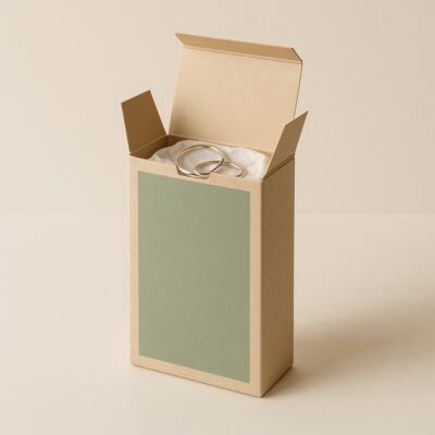 ふたを開けたキャラメル箱にアクセサリーを入れた例
