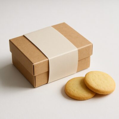 焼き菓子の箱に紙のスリーブを巻いた例